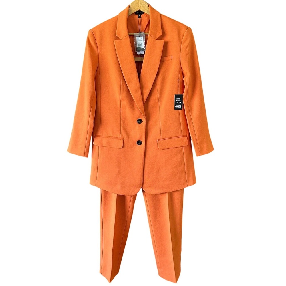 NWT Express Orange Pant Suit Blazer Size S Pant Size 6 Editor High Rise Ankle